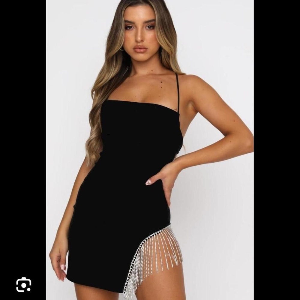 White Fox Boutique Black Mini Dress with Rhinestone Detail